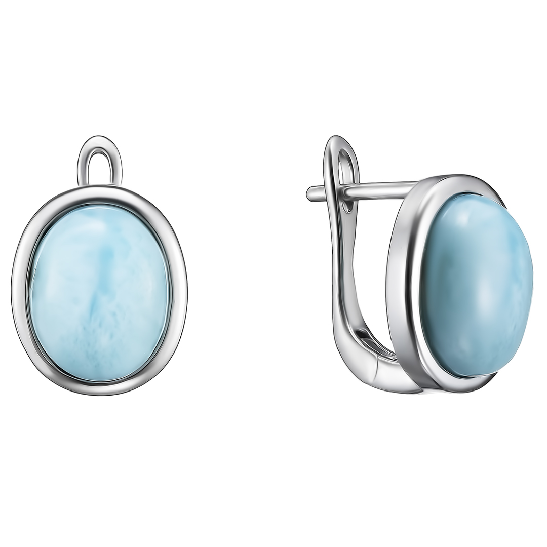 Серебряные серьги 925 пробы; вставки 2 Ларимар 6,13 ct;