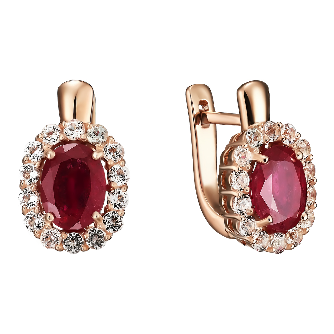 Серебряные серьги 925 пробы; вставки 2 Рубин 3,382 F/2; 28 Топаз белый;