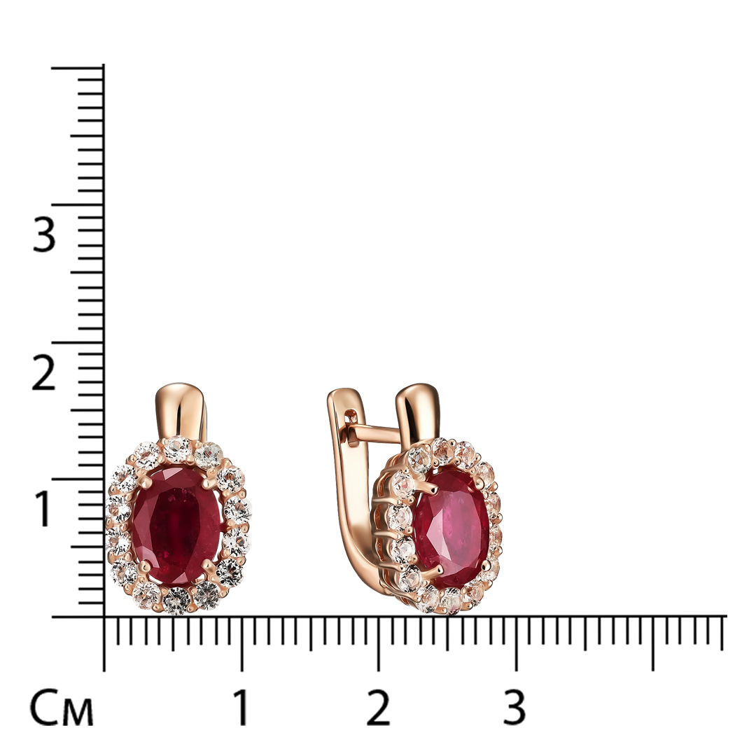 Серебряные серьги 925 пробы; вставки 2 Рубин 3,382 F/2; 28 Топаз белый;