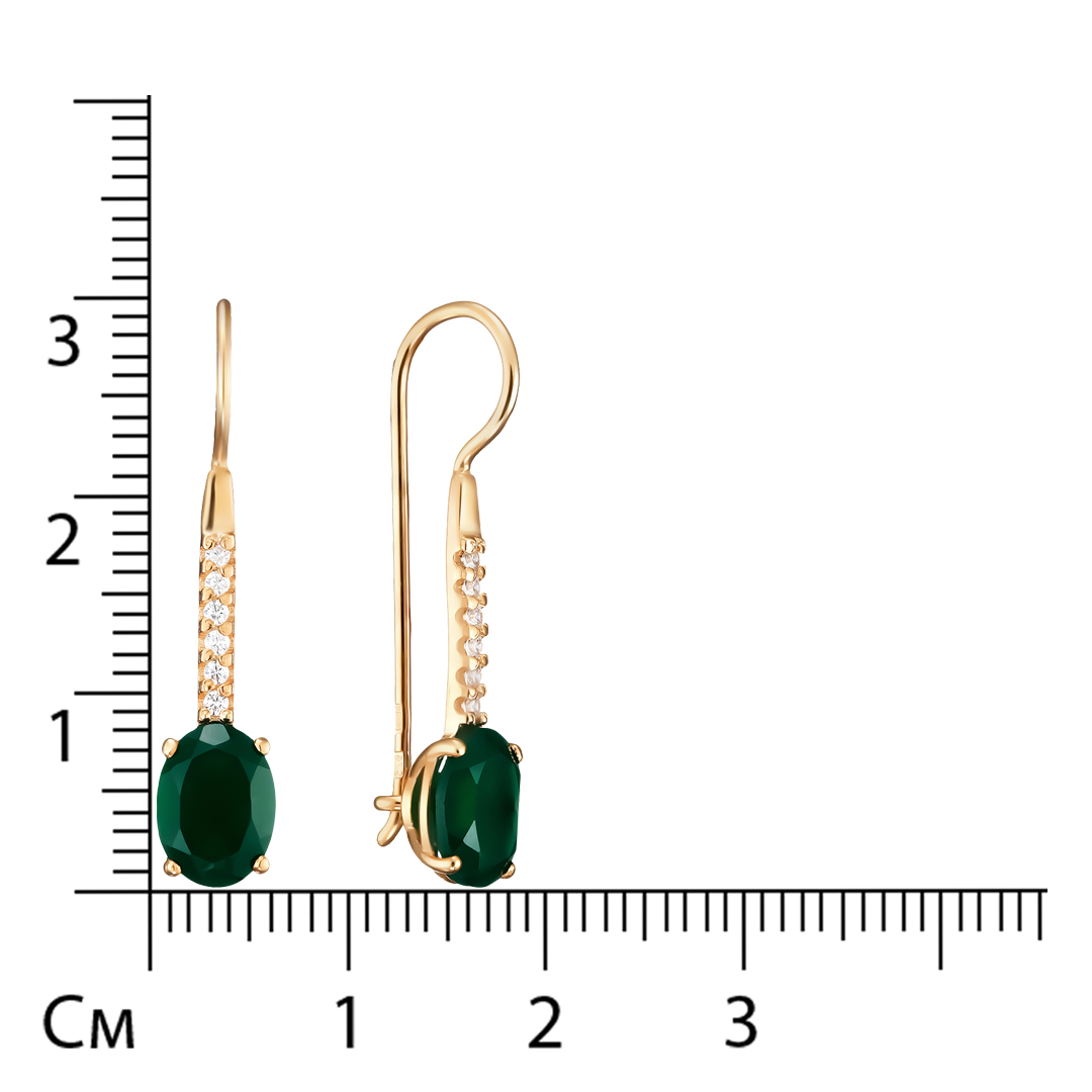 Серебряные серьги 925 пробы; вставки 2 Агат; 12 Фианит бесцв.;