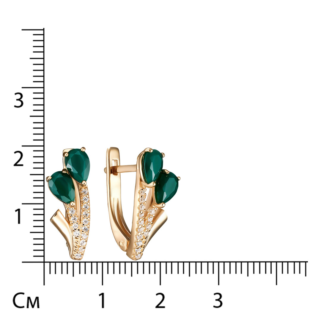 Серебряные серьги 925 пробы; вставки 4 Агат; 28 Фианит бесцв.;