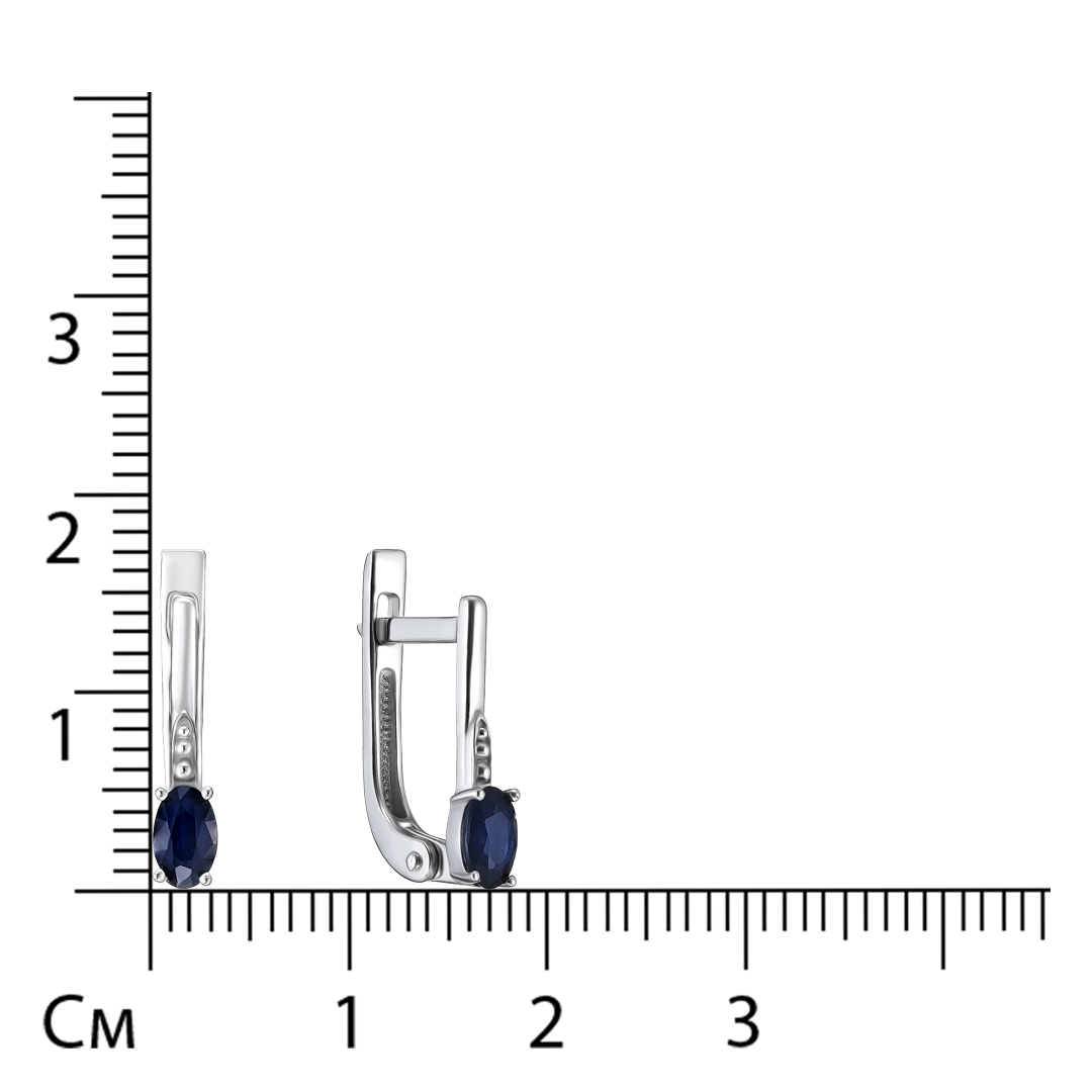 Золотые серьги 585 пробы; белое золото; родий; вставки 2 Сапфир U/2 0,551;