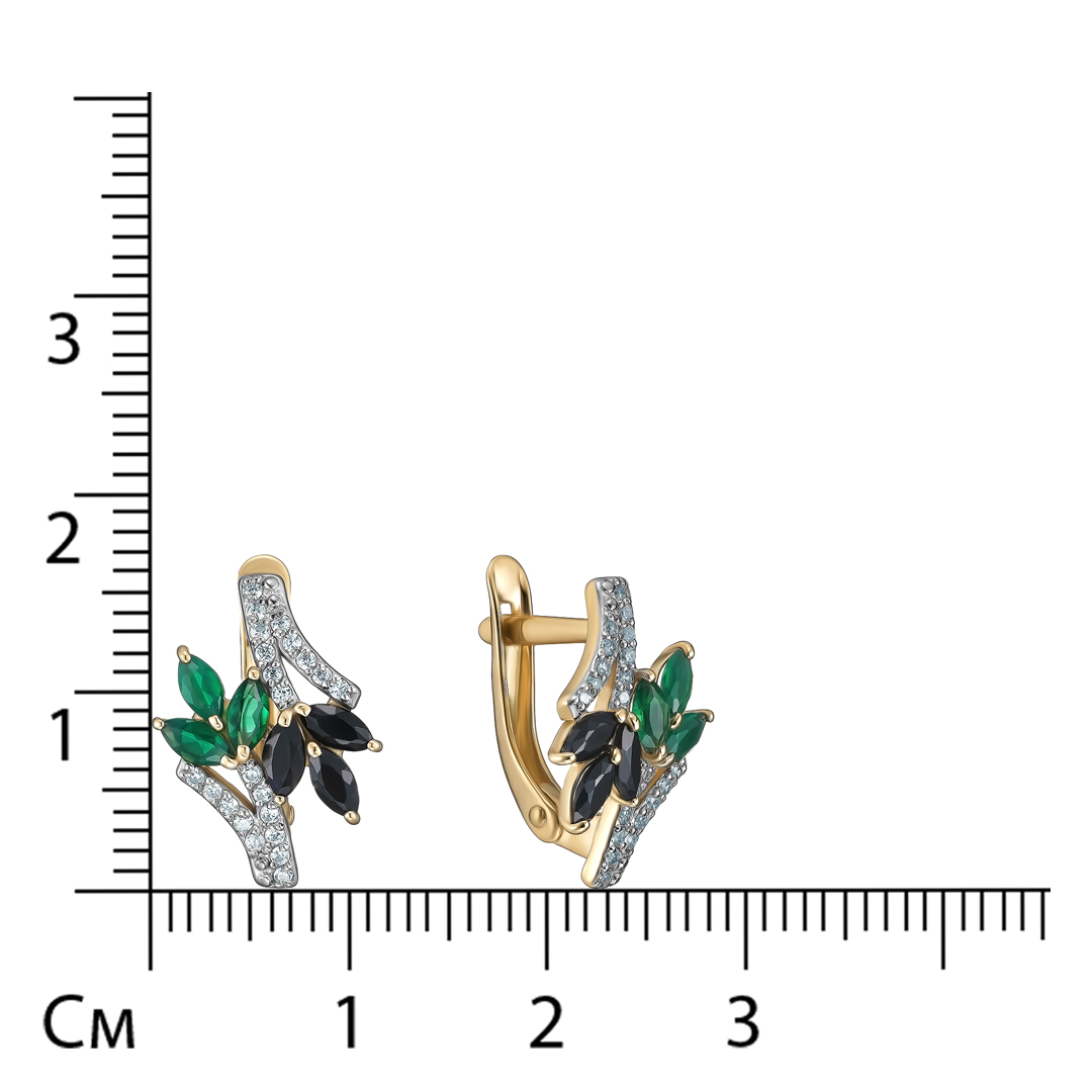 Серебряные серьги 925 пробы; вставки 6 Сапфир U/2 0,646; 6 Агат зеленый; 44 Фианит бесцв,;