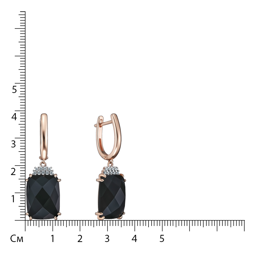 Серебряные серьги 925 пробы; вставки 2 Агат черный; 18 Фианит бесцв.;