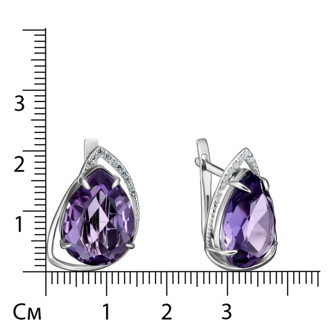 Серебряные серьги 925 пробы; вставки 2 Аметист; 20 Фианит бесцв.;