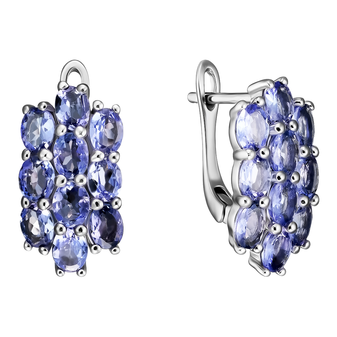 Серебряные серьги 925 пробы; вставки 20 Танзанит 2,96 ct;
