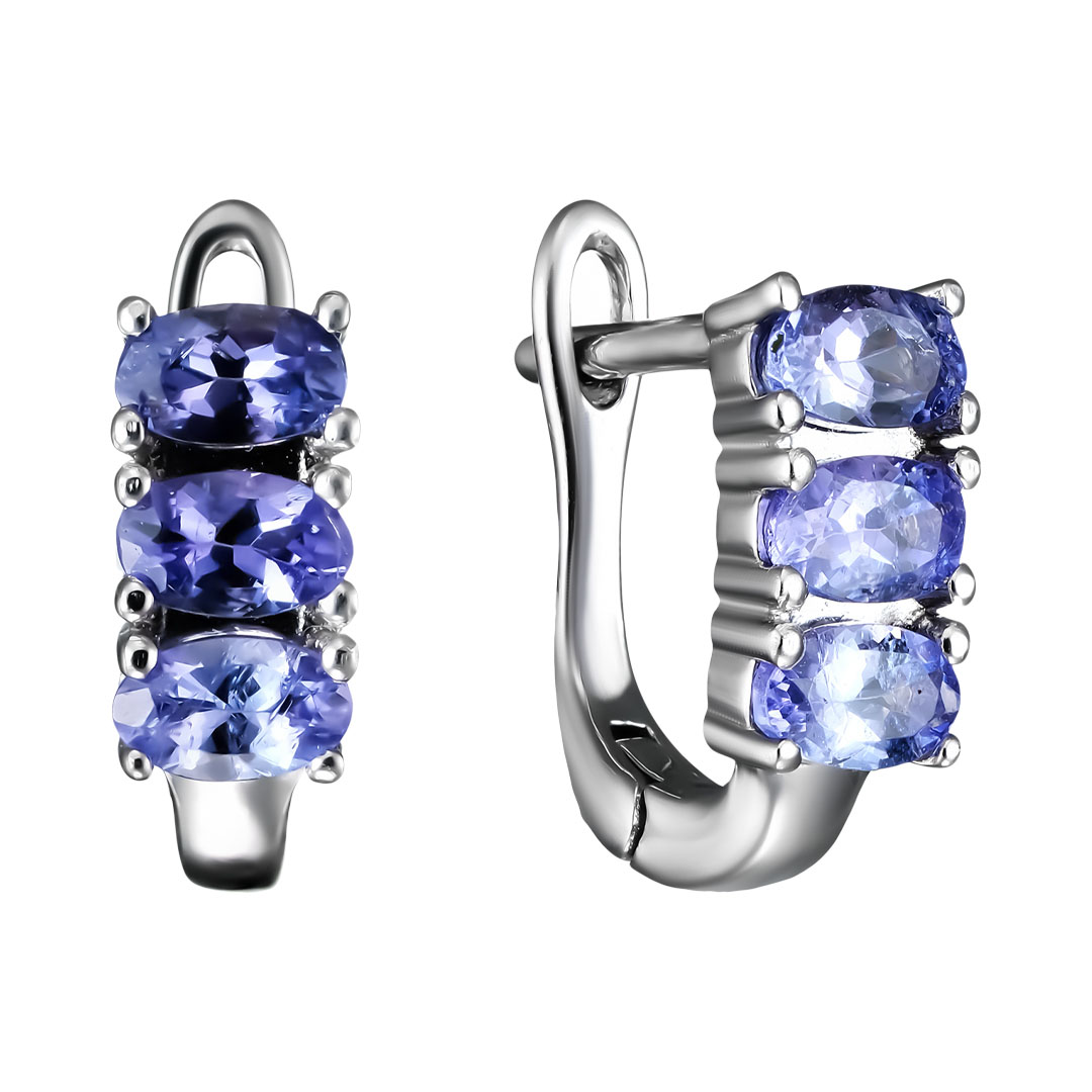 Серебряные серьги 925 пробы; вставки 6 Танзанит 1,5 ct;