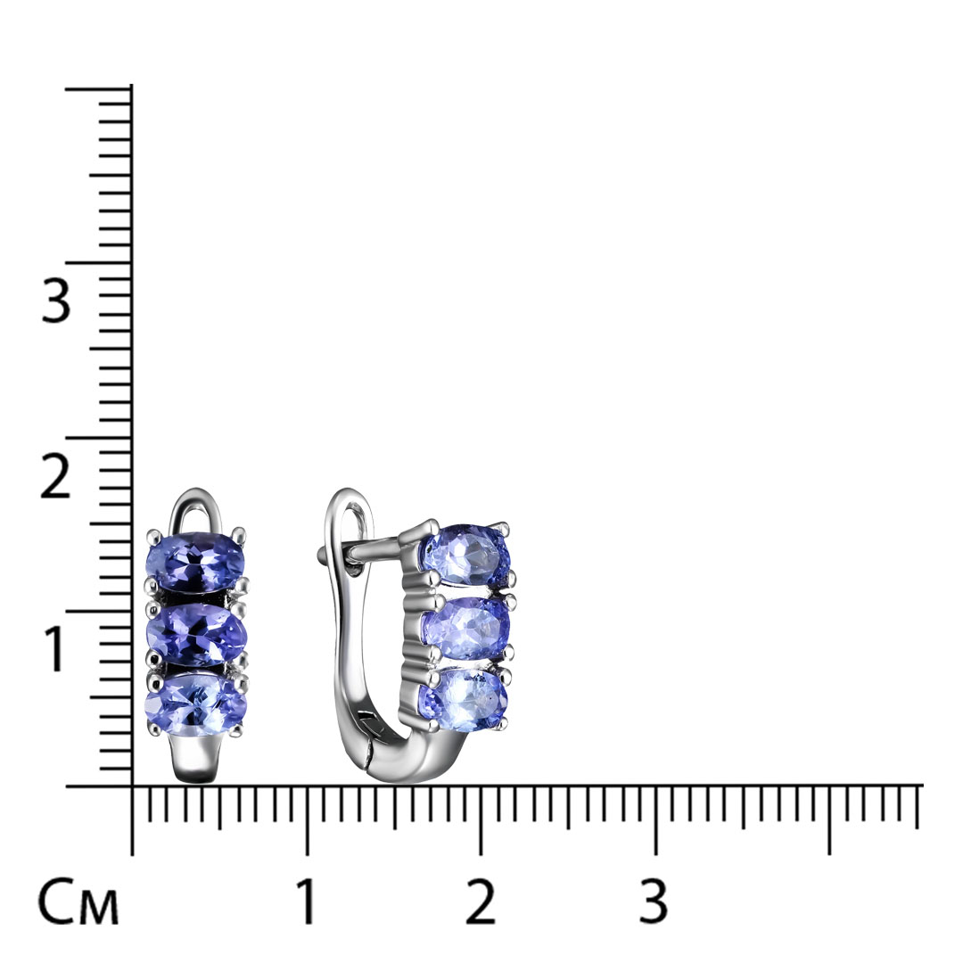 Серебряные серьги 925 пробы; вставки 6 Танзанит 1,5 ct;