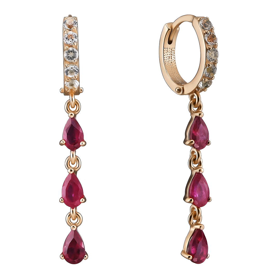 Серебряные серьги 925 пробы; вставки 6 Рубин 1,786 F/2; 10 Топаз белый;