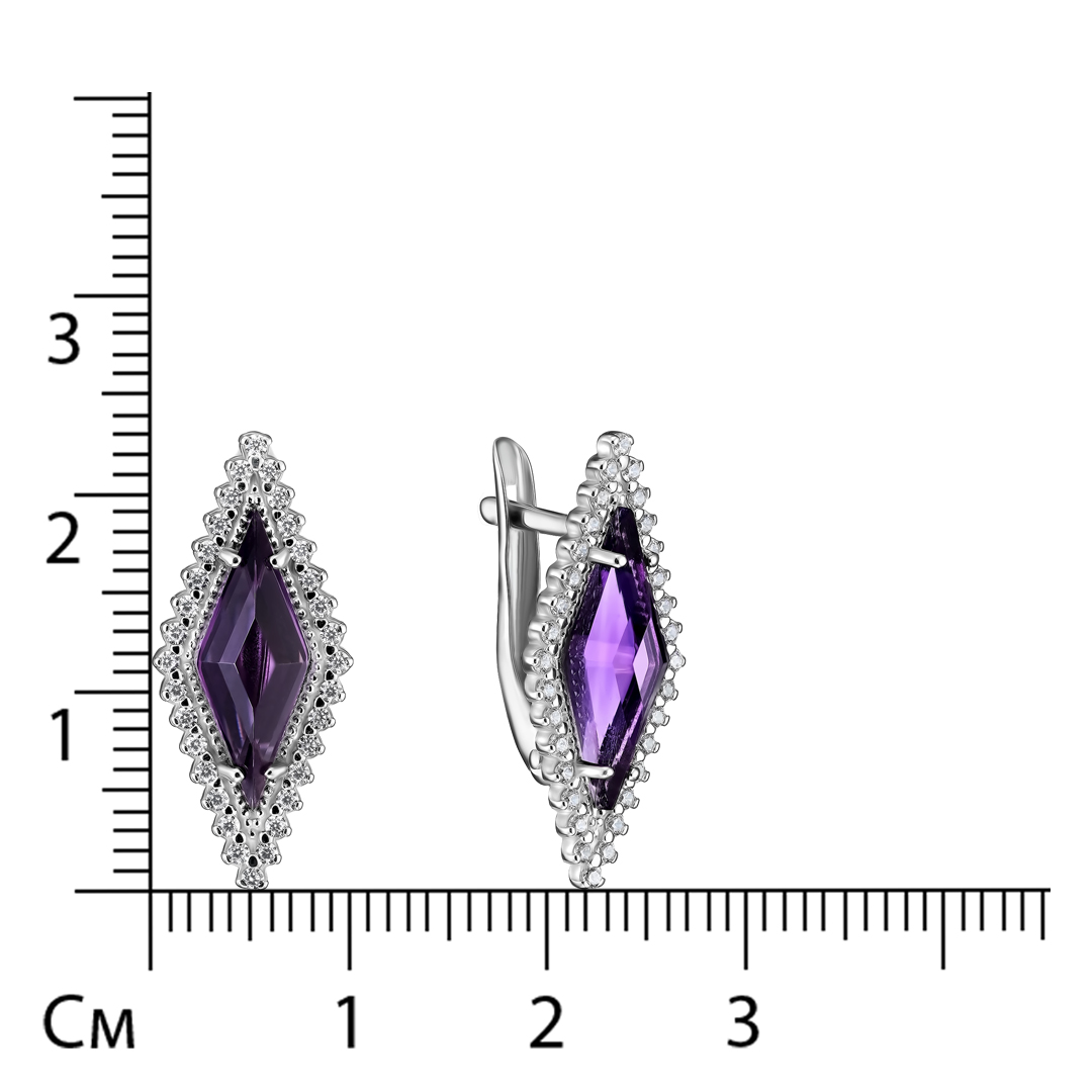 Серебряные серьги 925 пробы; вставки 2 Аметист; 64 Фианит бесцв.;