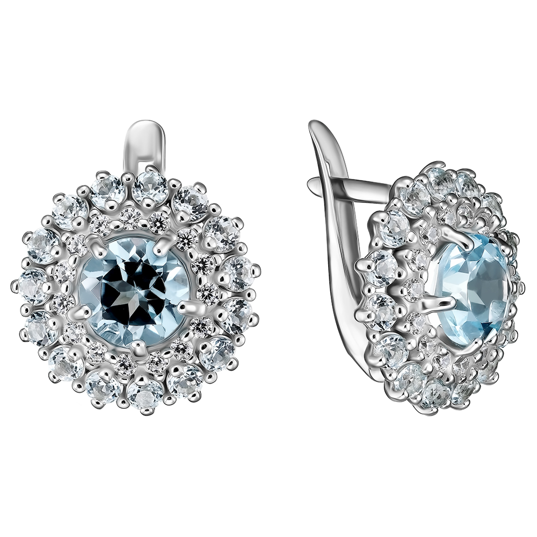 Серебряные серьги 925 пробы; вставки 32 Топаз; 30 Фианит бесцв.;