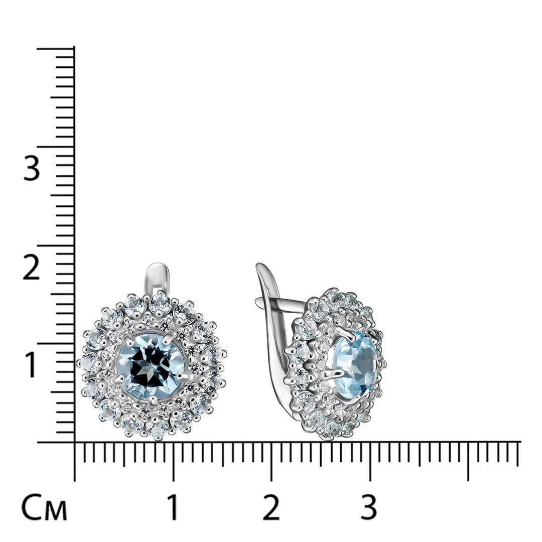 Серебряные серьги 925 пробы; вставки 32 Топаз; 30 Фианит бесцв.;