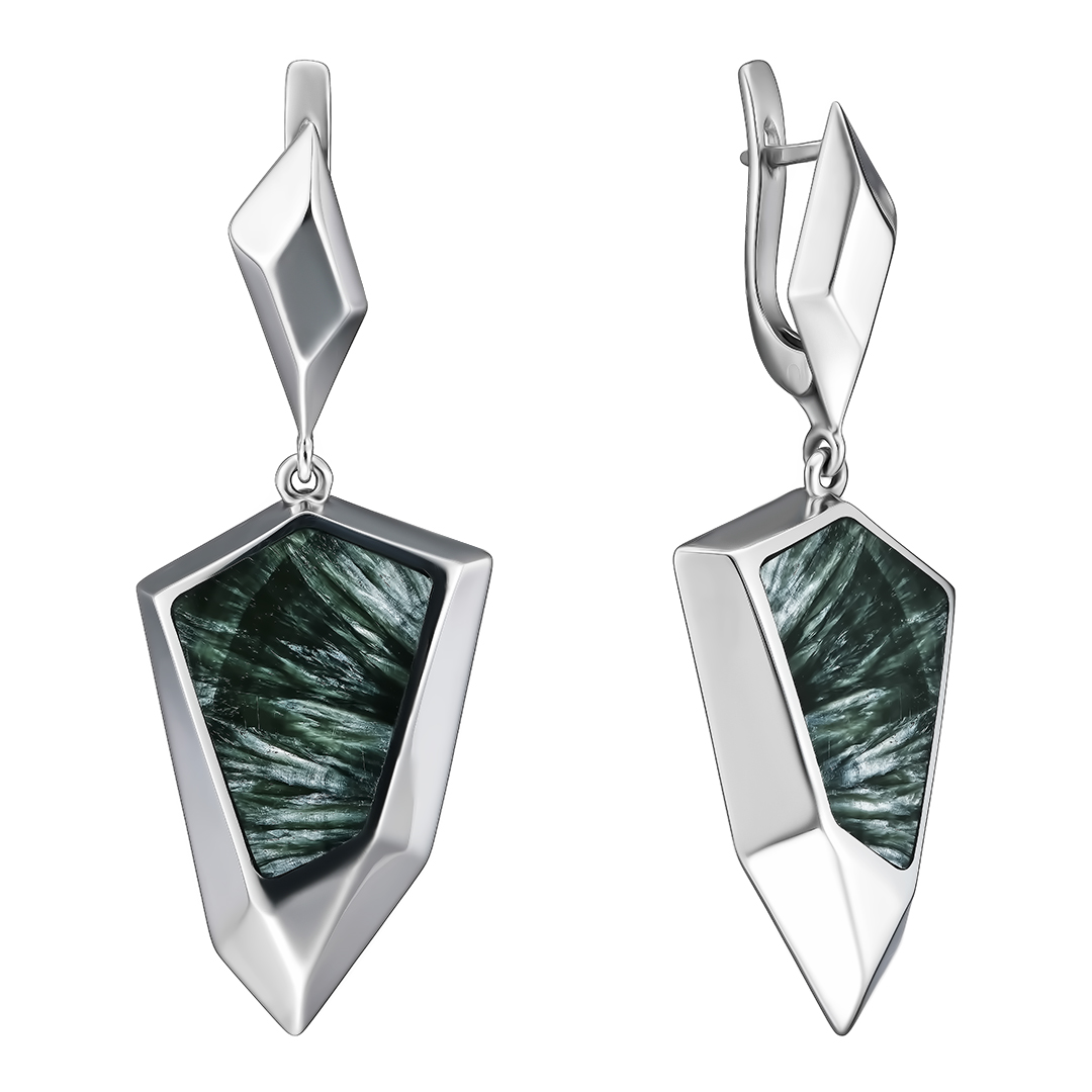 Серебряные серьги 925 пробы; оксидирование; вставки 2 Клинохлор;