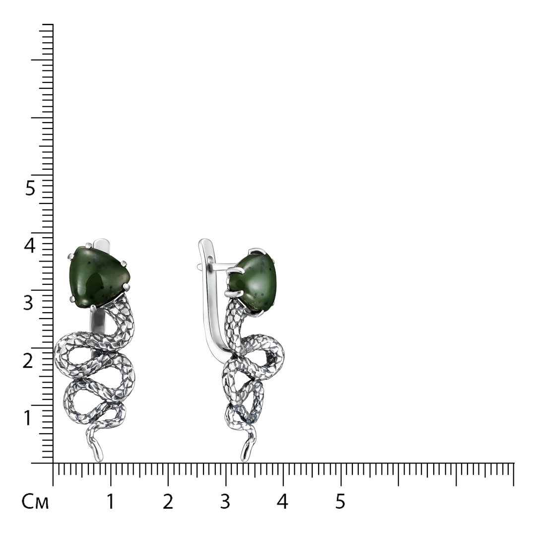 Серебряные серьги 925 пробы; оксидирование; вставки 2 Нефрит;