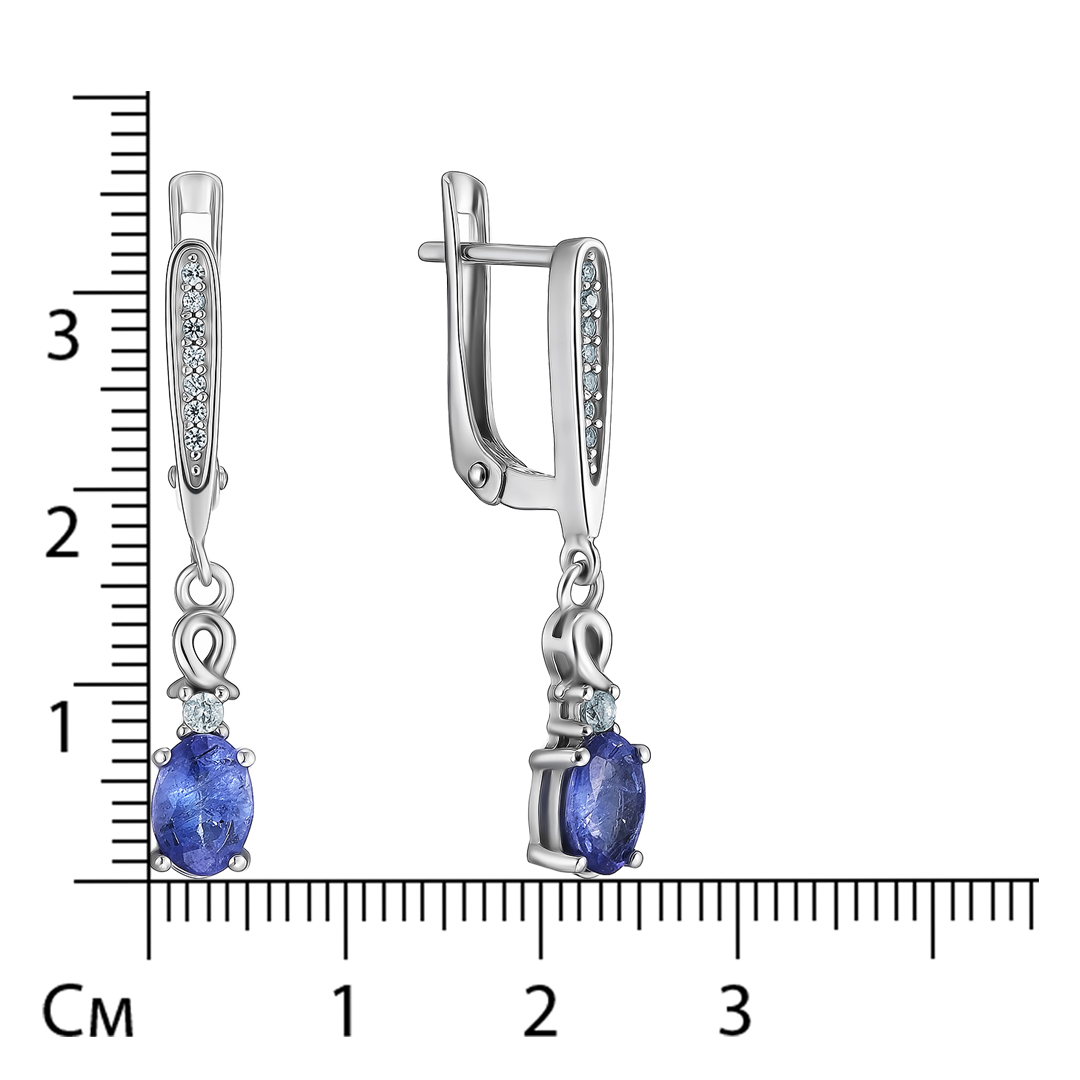 Серебряные серьги 925 пробы; вставки 2 Танзанит 3,88ct; Россыпь Топаз бел. 0,39ct;