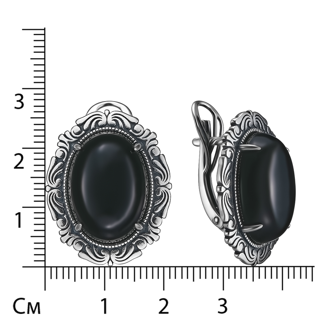 Серебряные серьги 925 пробы; оксидирование; вставки 2 Агат нат.;