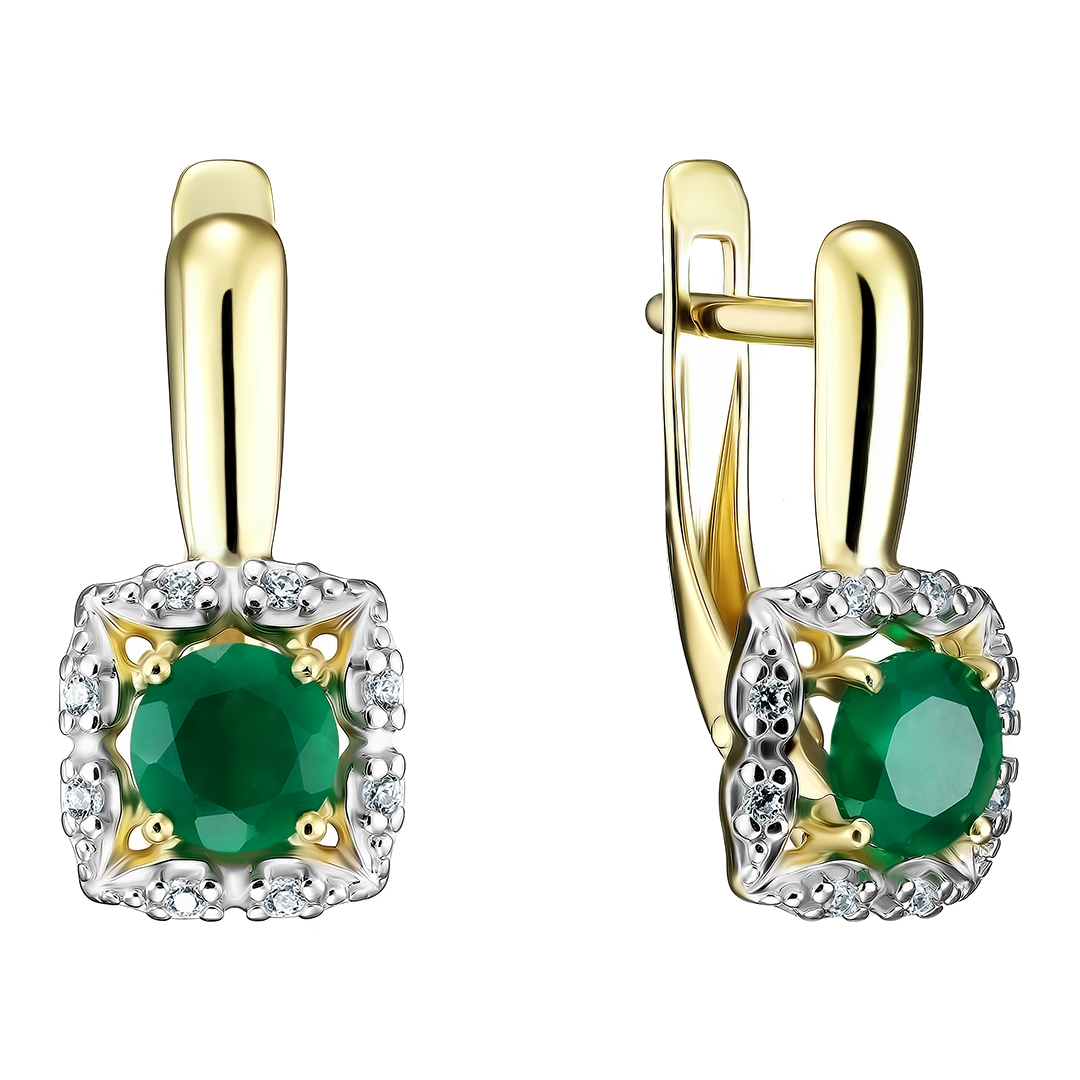 Серебряные серьги 925 пробы; вставки 2 Агат; 16 Фианит бесцв.;