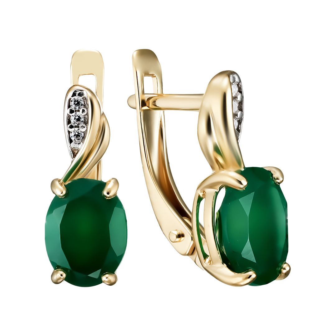 Серебряные серьги 925 пробы; вставки 2 Агат; 6 Фианит бесцв.;