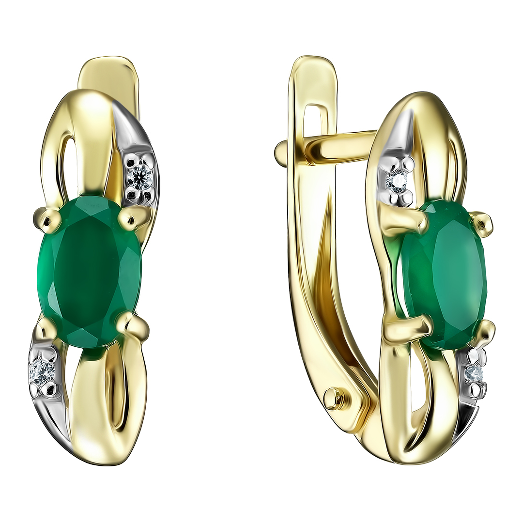 Серебряные серьги 925 пробы; вставки 2 Агат; 4 Фианит бесцв.;