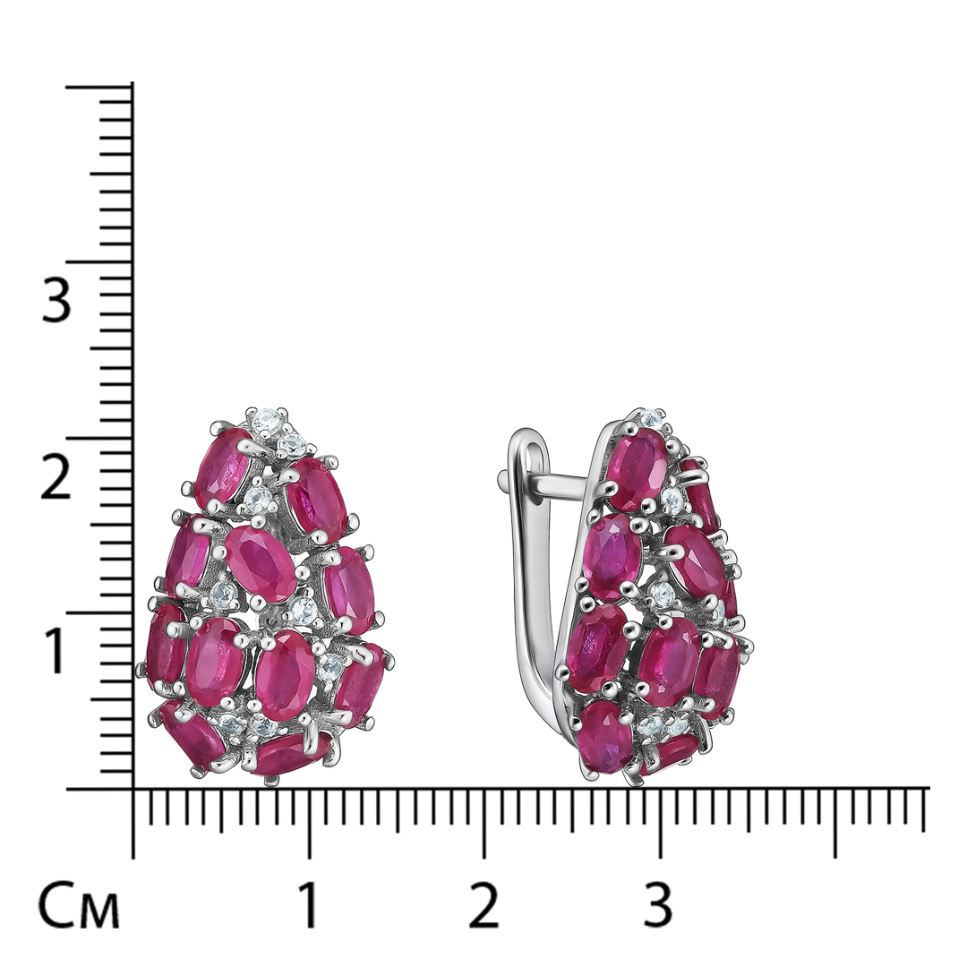 Серебряные серьги 925 пробы; вставки 22 Рубин F/2 7,02ct; Россыпь Топаз бел.;