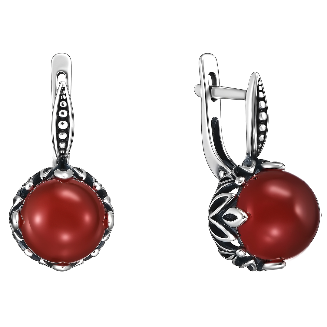 Серебряные серьги 925 пробы; оксидирование; вставки 2 Сердолик нат.;