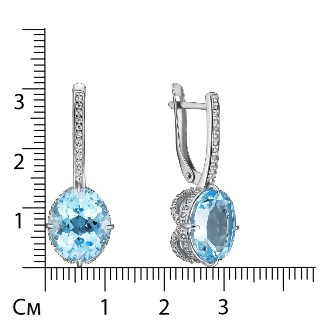 Серебряные серьги 925 пробы; вставки 2 Топаз; 110 Фианит бесцв.;