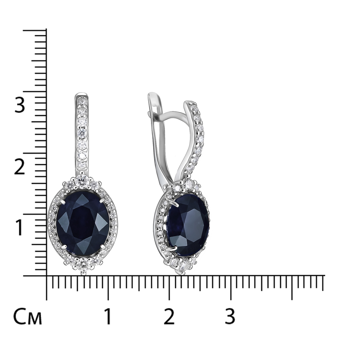 Серебряные серьги 925 пробы; вставки 2 Сапфир 6,91 U/2; 62 Фианит бесцв.;