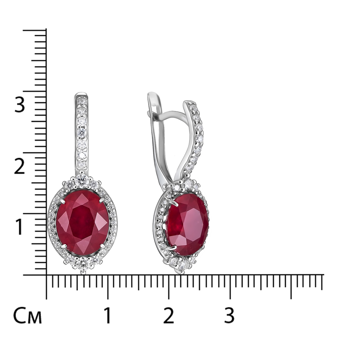 Серебряные серьги 925 пробы; вставки 2 Рубин 7,77 F/2; 62 Фианит бесцв.;