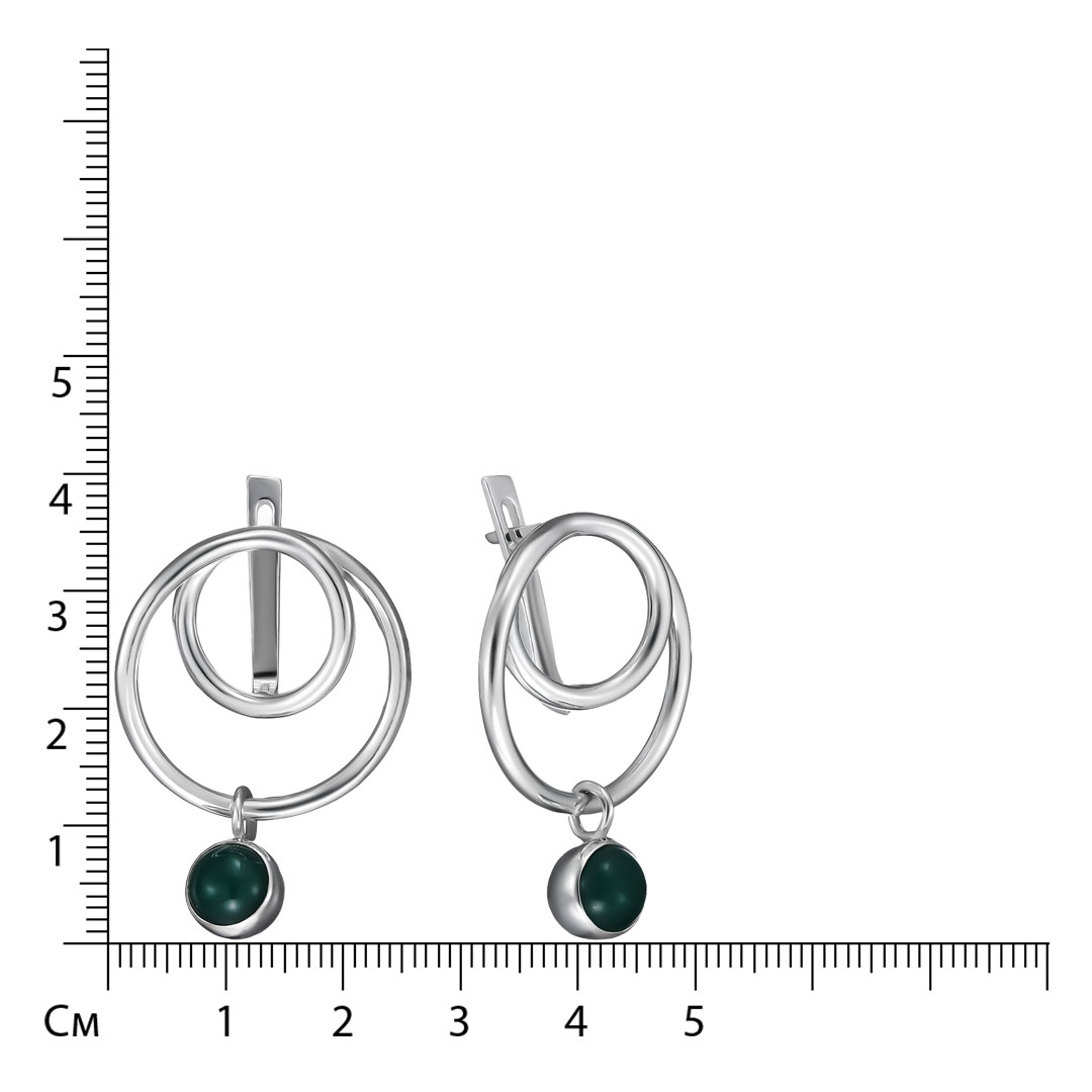 Серебряные серьги 925 пробы; вставки 2 Агат зелёный;