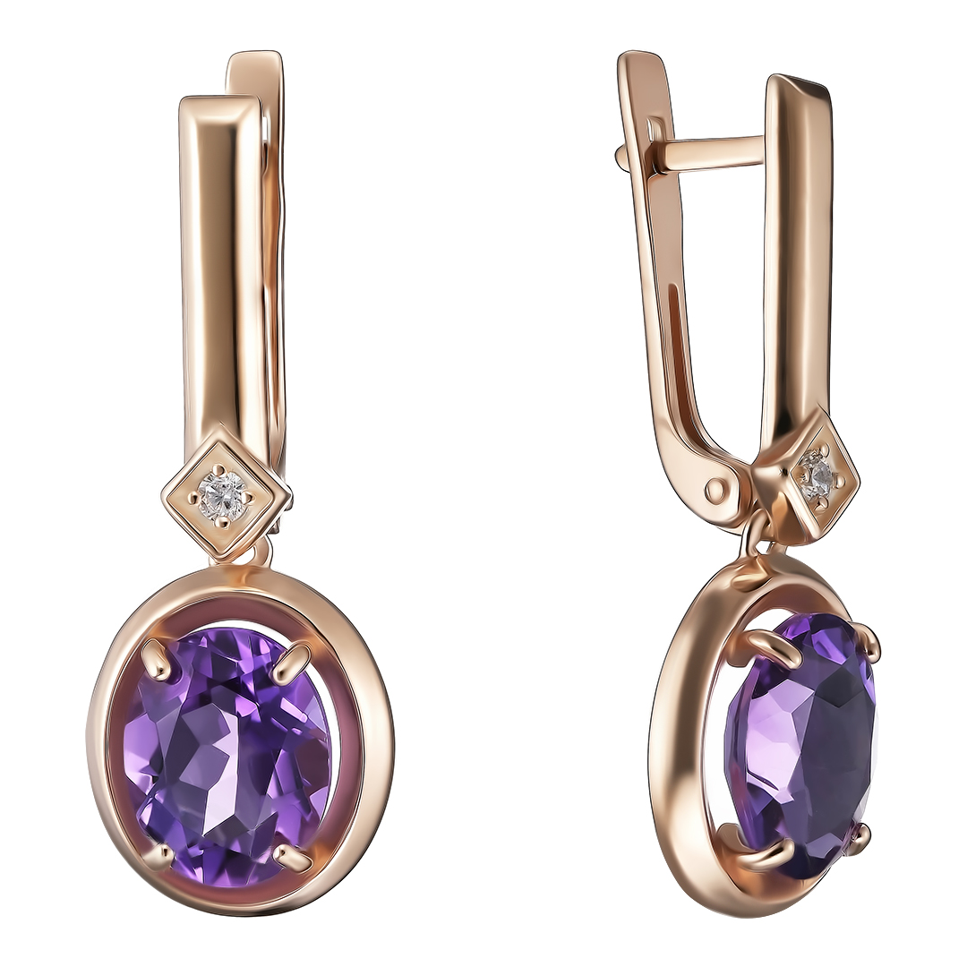 Серебряные серьги 925 пробы; вставки 1 Аметист; 2 Фианит бесцв.;