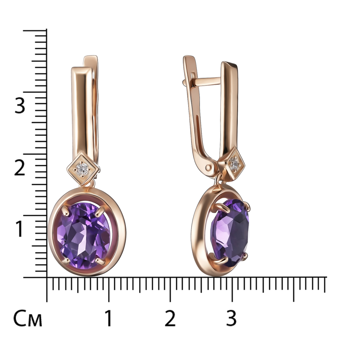 Серебряные серьги 925 пробы; вставки 1 Аметист; 2 Фианит бесцв.;