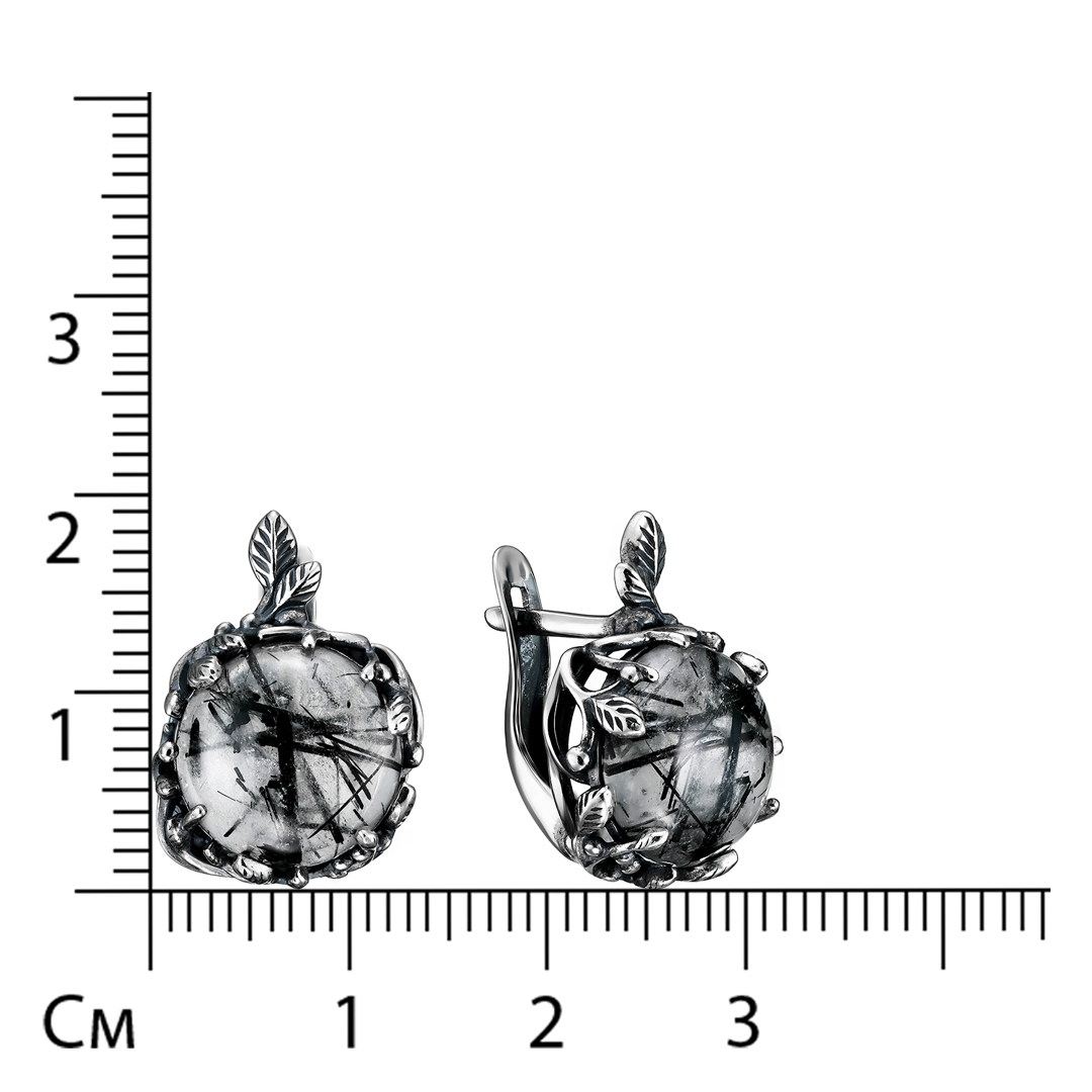 Серебряные серьги 925 пробы; оксидирование; вставки 2 Кварц рутиловый;