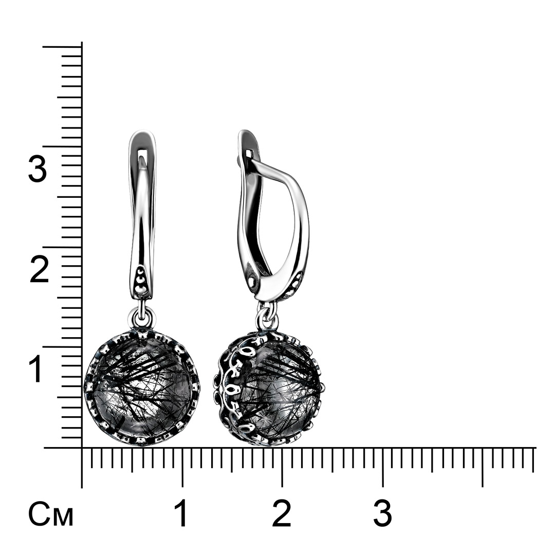 Серебряные серьги 925 пробы; оксидирование; вставки 2 Кварц рутиловый;
