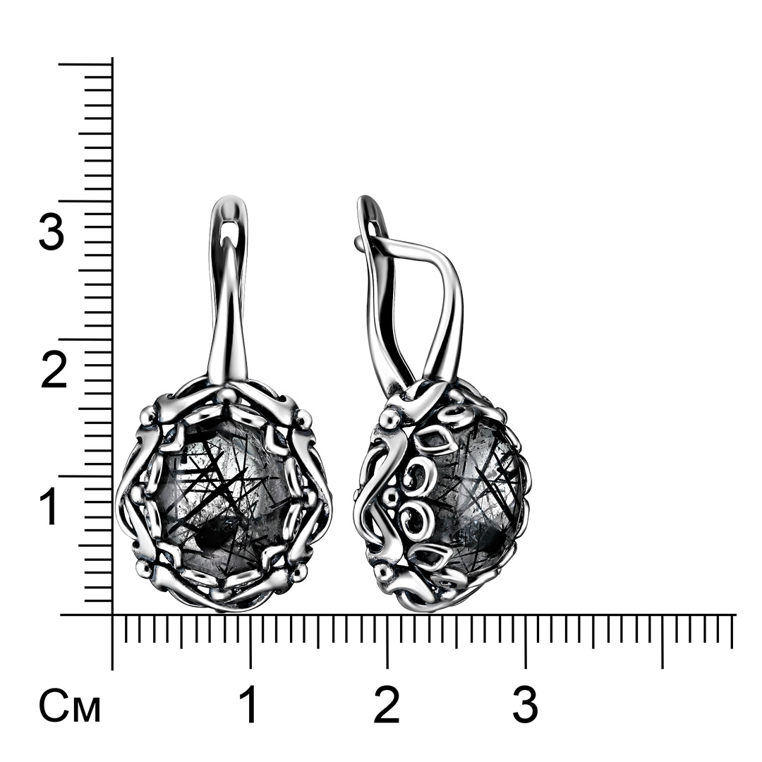 Серебряные серьги 925 пробы; оксидирование; вставки 2 Кварц рутиловый;