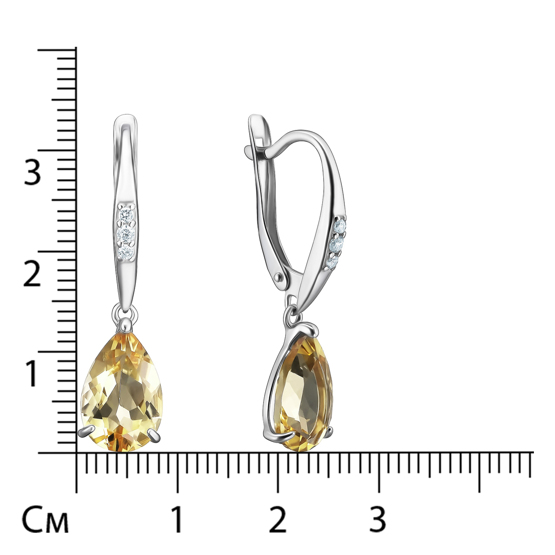 Серебряные серьги 925 пробы; вставки 2 Цитрин; 6 Фианит бесцв.;