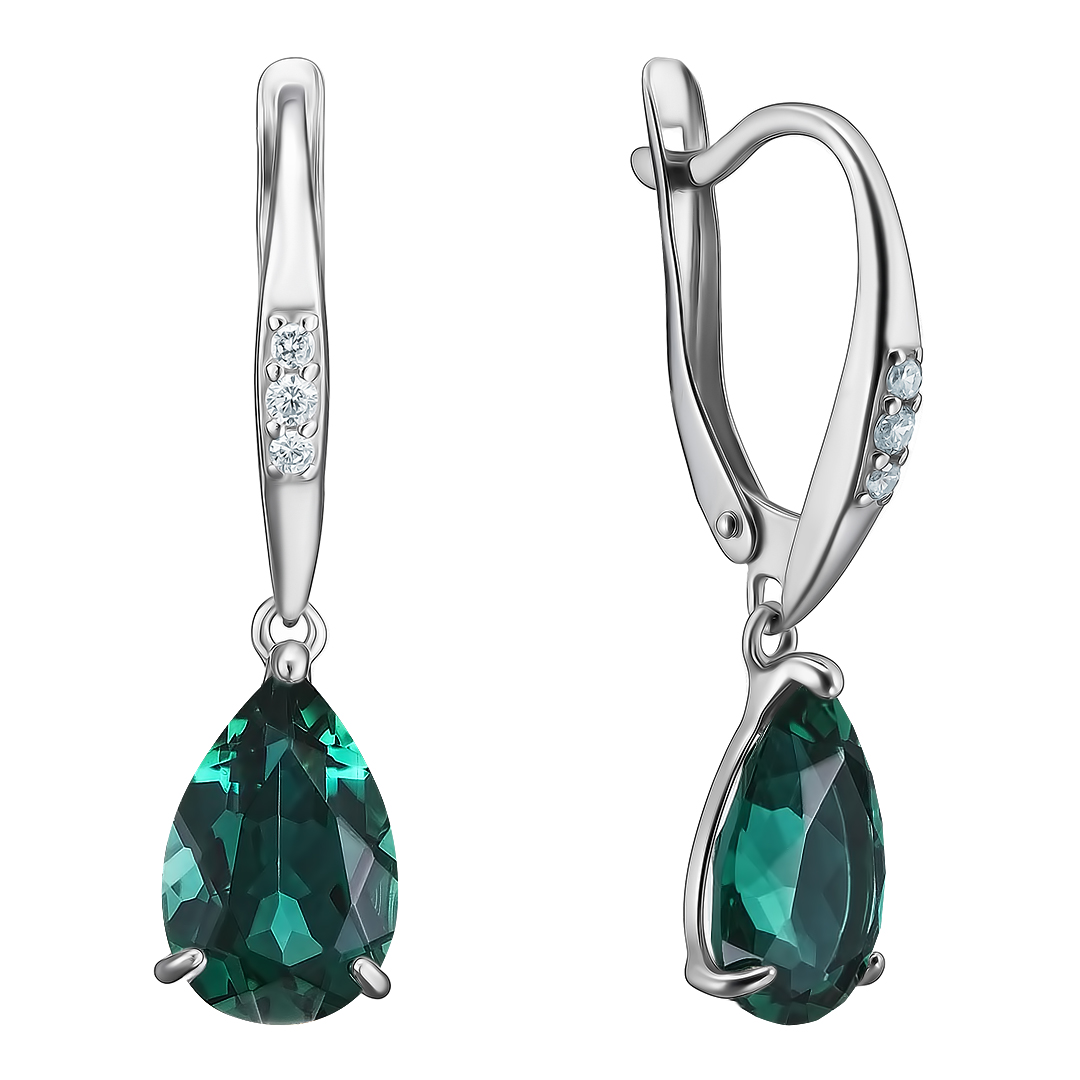 Серебряные серьги 925 пробы; вставки 2 Празиолит; 6 Фианит бесцв.;