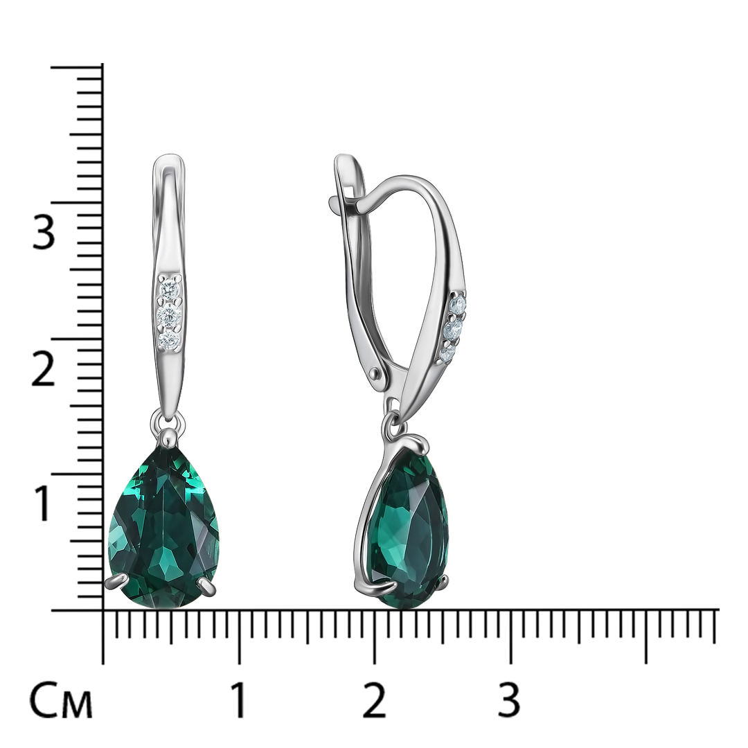 Серебряные серьги 925 пробы; вставки 2 Празиолит; 6 Фианит бесцв.;