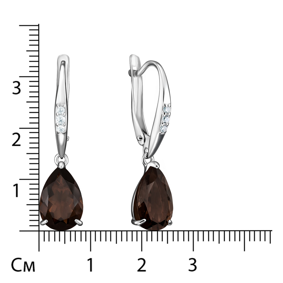 Серебряные серьги 925 пробы; вставки 2 Раухтопаз; 6 Фианит бесцв.;