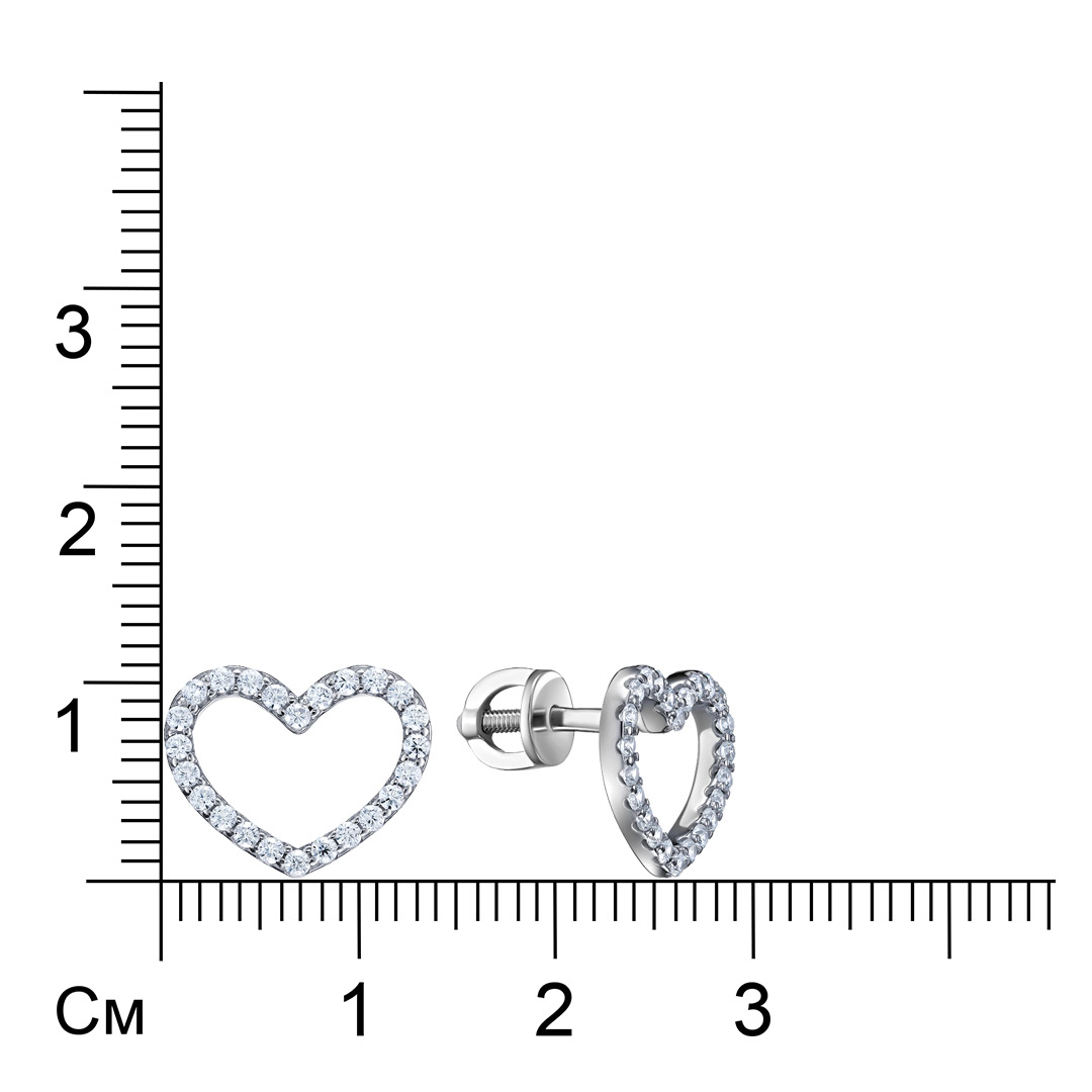 Серебряные серьги-пусеты с фианитами "Сердца"