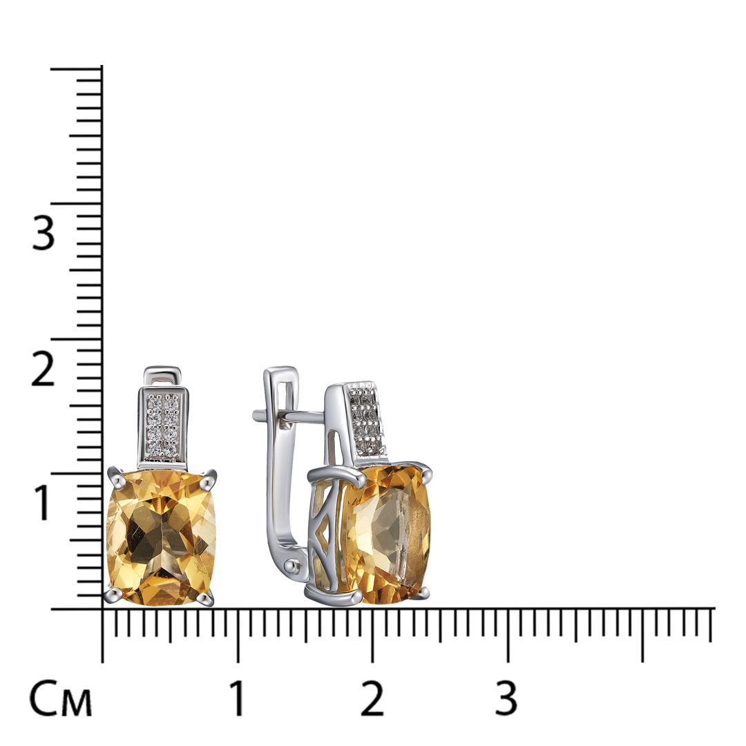 Серебряные серьги 925 пробы; вставки 2 Цитрин 5,3ct; 16 Циркон бесцв. 0,1ct;