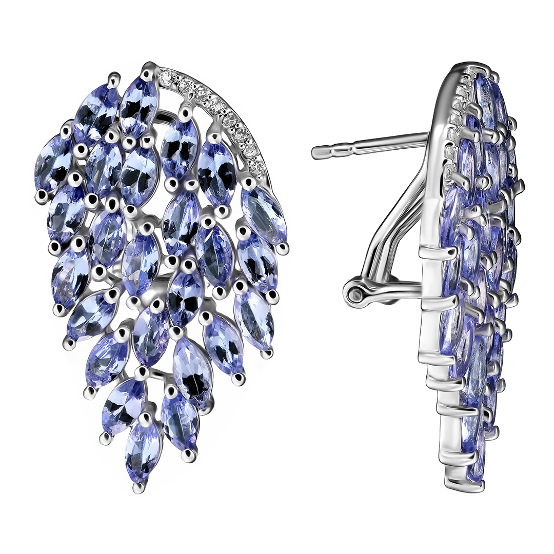 Серебряные серьги 925 пробы; вставки 50 Танзанит 7ct; 16 Топаз белый 0,16ct;