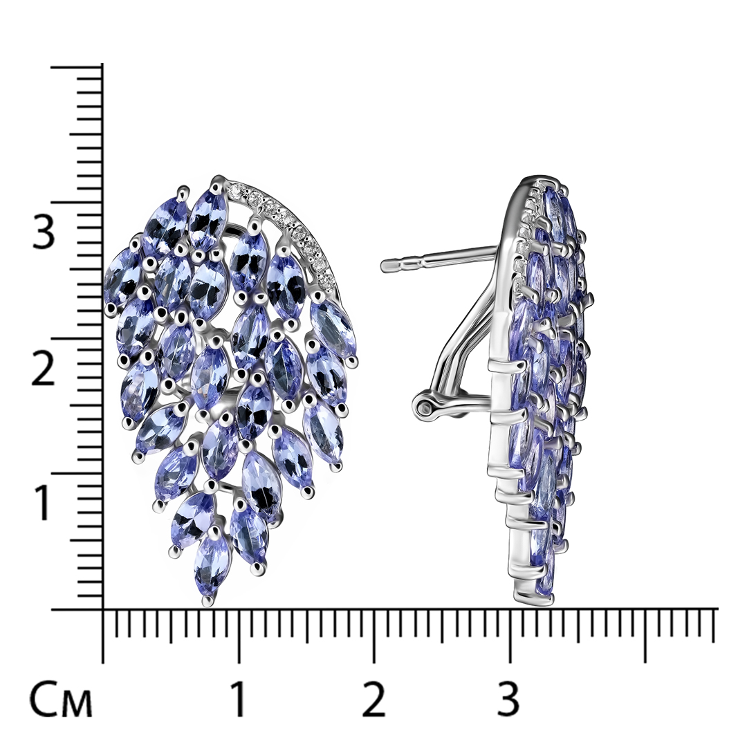 Серебряные серьги 925 пробы; вставки 50 Танзанит 7ct; 16 Топаз белый 0,16ct;