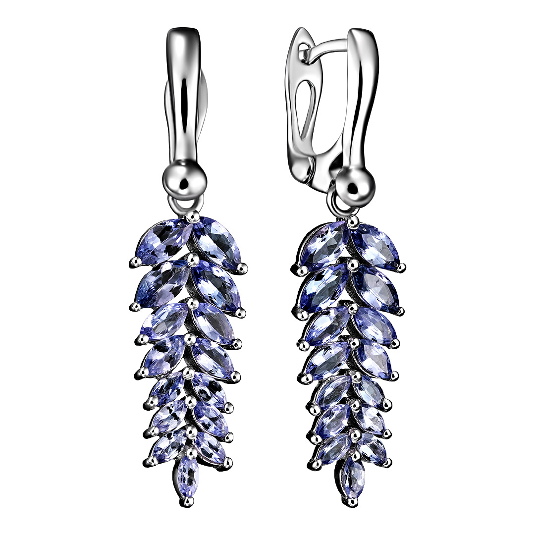 Серебряные серьги 925 пробы; вставки 30 Танзанит 4,16 ct;