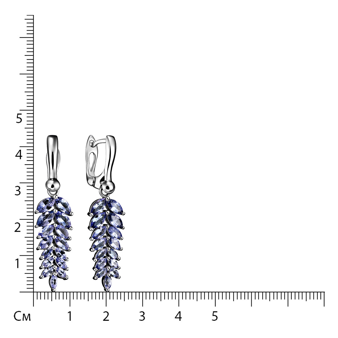 Серебряные серьги 925 пробы; вставки 30 Танзанит 4,16 ct;