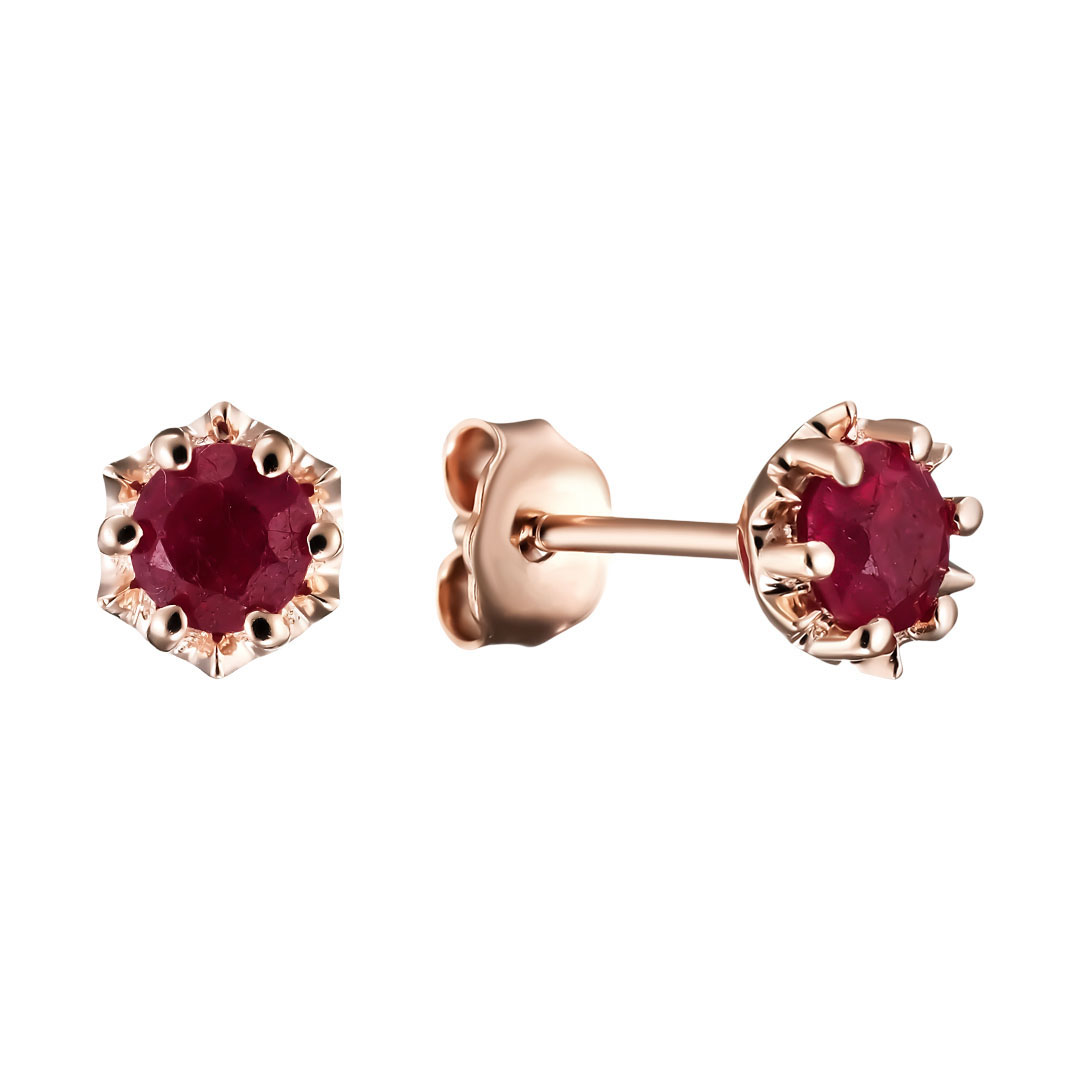 Серебряные серьги-пусеты 925 пробы; вставки 2 Рубин F/2 0,66 ct;