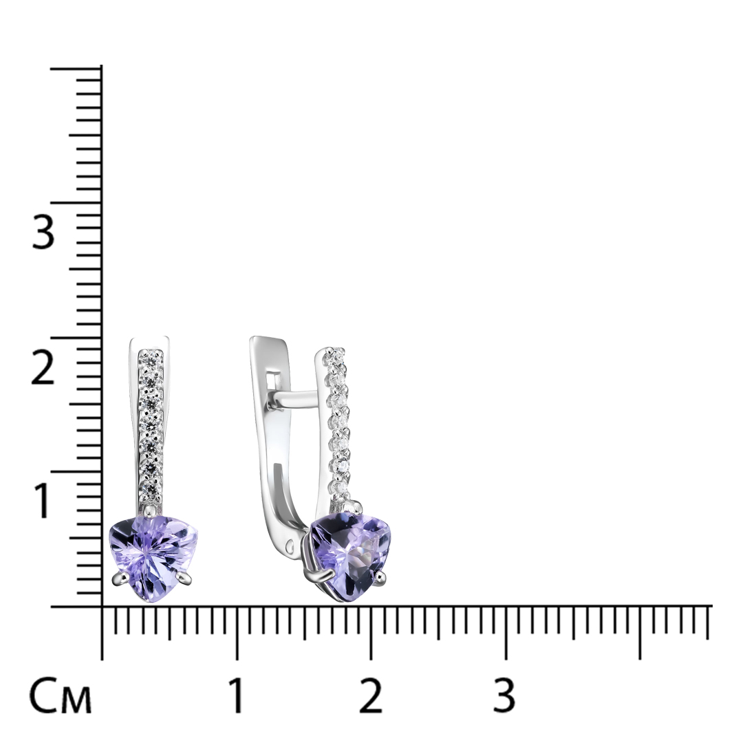 Серебряные серьги 925 пробы; вставки 2 Танзанит; 14 Фианит бесцв.;