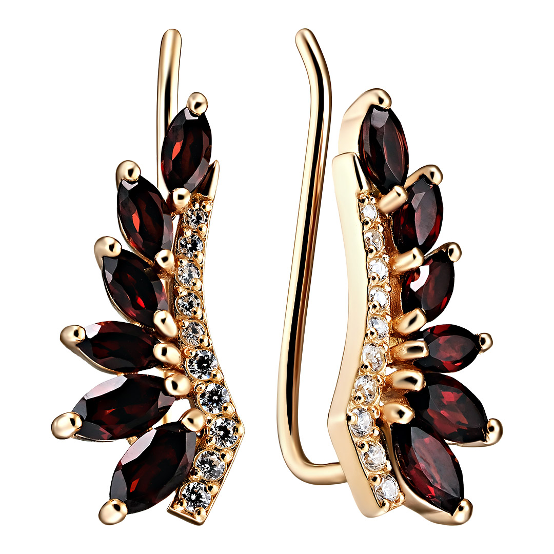 Серебряные серьги 925 пробы; вставки 12 Гранат; 20 Фианит бесцв.;