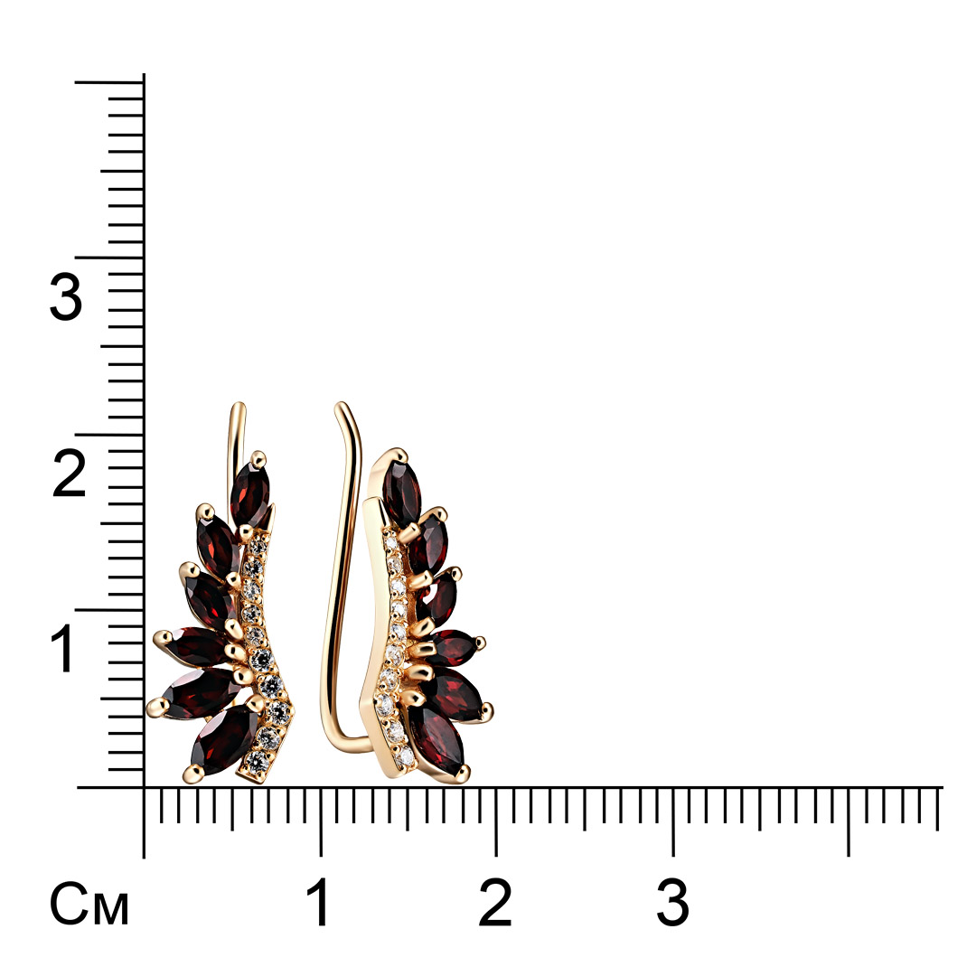 Серебряные серьги 925 пробы; вставки 12 Гранат; 20 Фианит бесцв.;