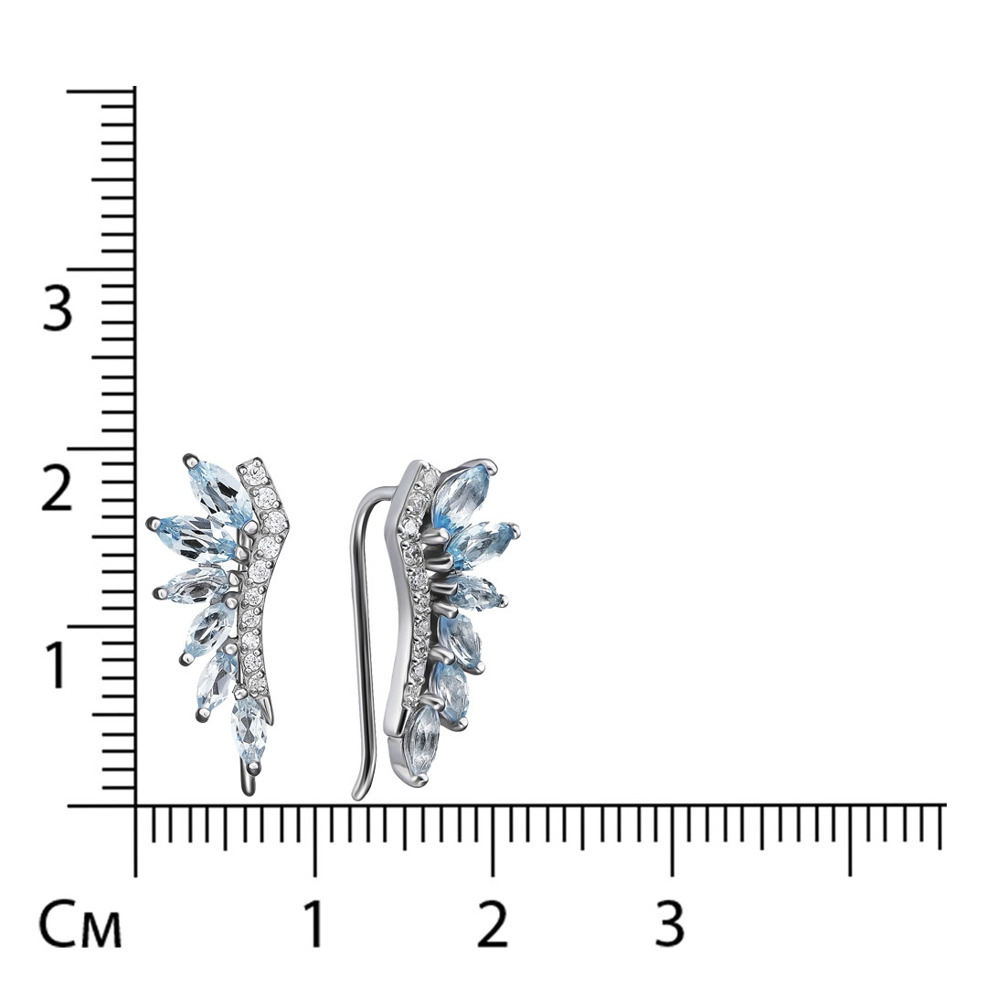 Серебряные серьги 925 пробы; вставки 12 Топаз; 20 Фианит бесцв.;
