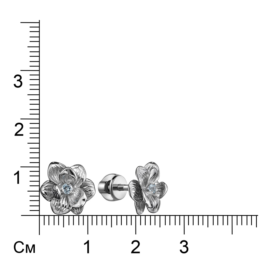Серебряные серьги-пусеты с топазами "Цветы"
